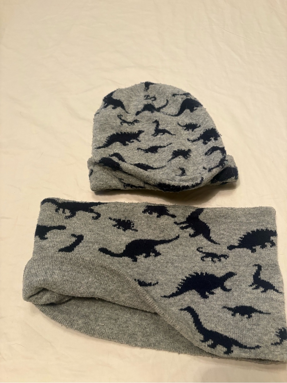 Cat & Jack Gray and Navy Dinosaur Beanie + Neck Warmer Set